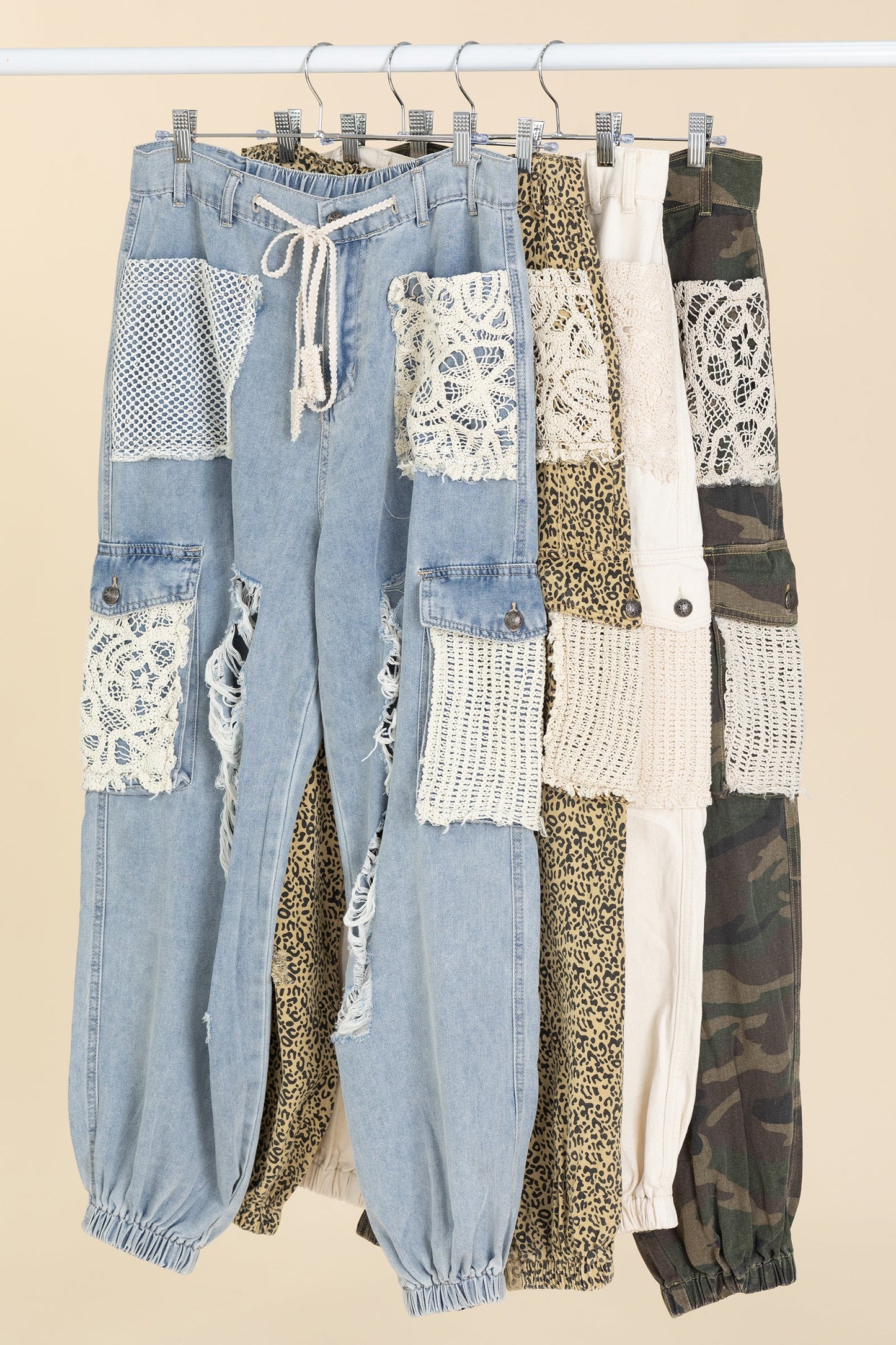 Crochet Detailed Jeans With Drawstrings