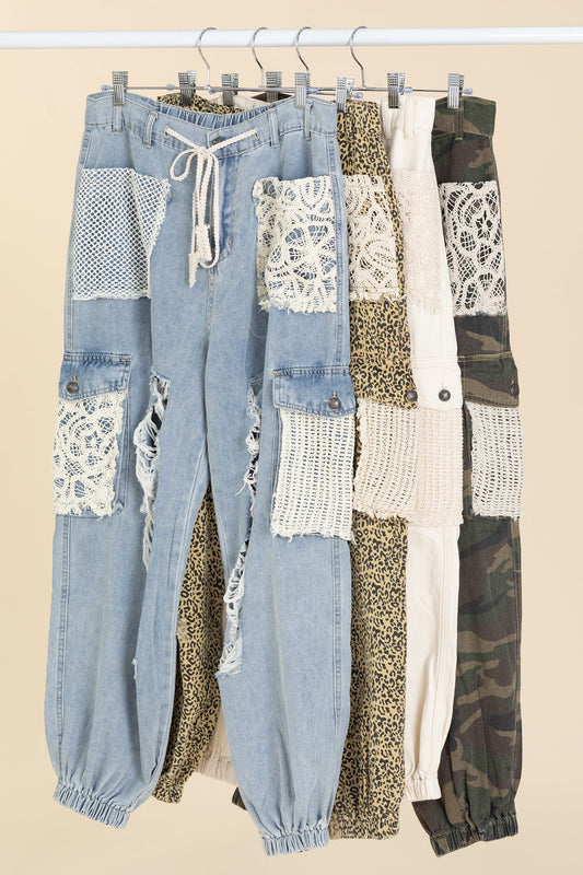 Crochet Detailed Jeans With Drawstrings