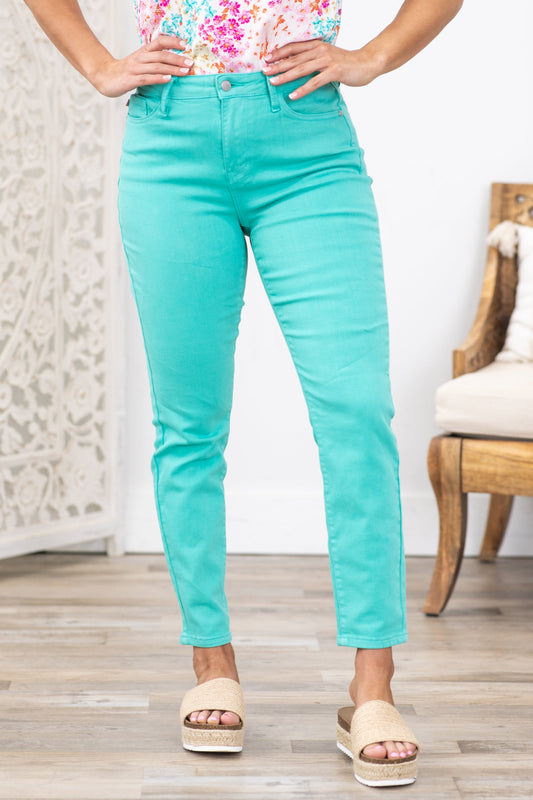 Judy Blue Aqua Garment Dyed Straight Leg Jeans