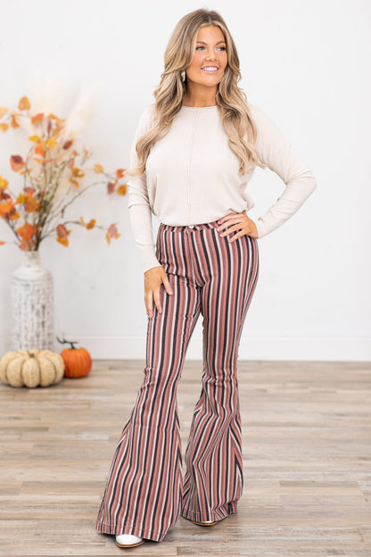 KanCan Terra Cotta Stripe Flare Jeans