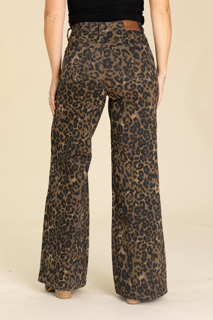 Judy Blue High Waist Retro Wide Leopard Jeans
