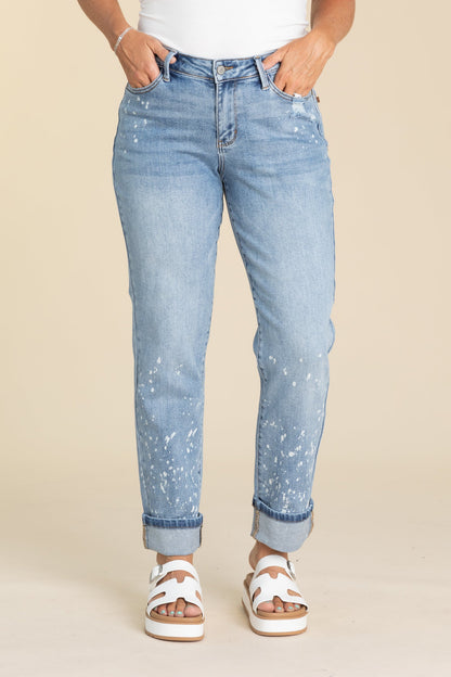 Judy Blue Bleach Splatter Single Cuff Jeans