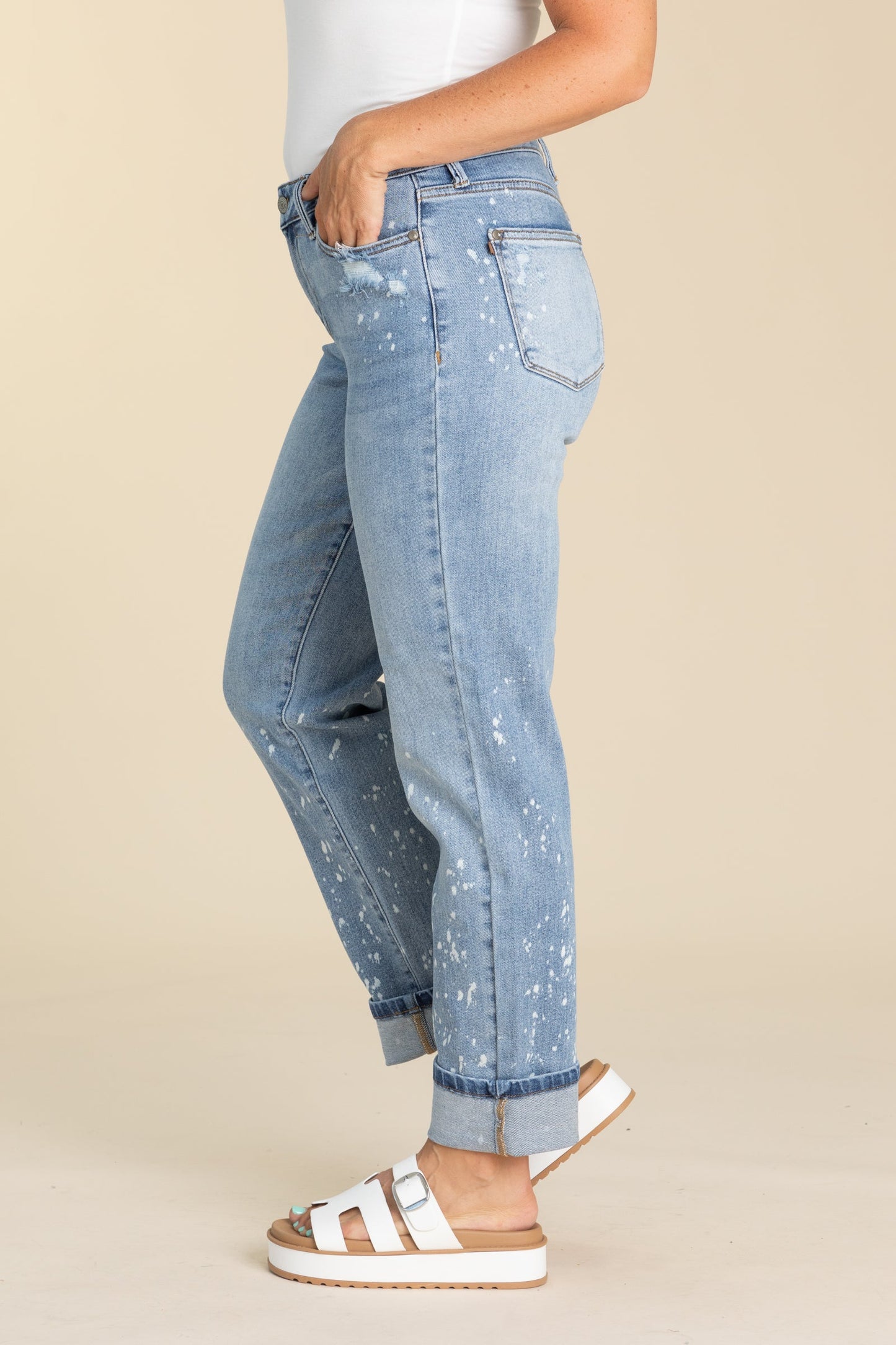 Judy Blue Bleach Splatter Single Cuff Jeans