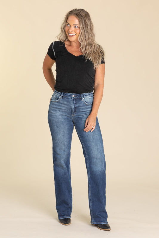Risen Dark Wash High Rise Straight Jeans