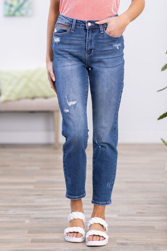 Judy Blue Rainbow Stitch Cropped Jeans