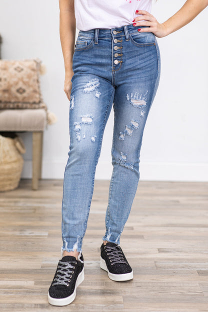 Judy Blue Button Fly Distressed Skinny Jeans