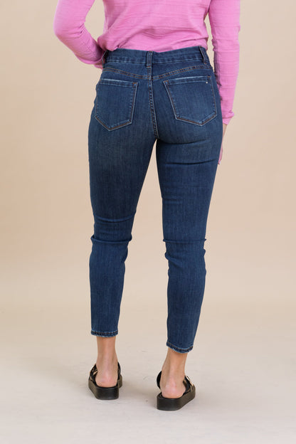 Mica Dark Wash Mid Rise Ankle Skinny Jeans