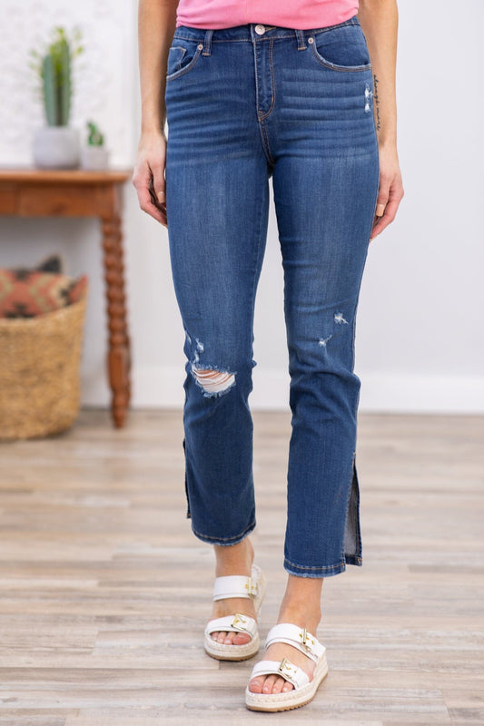 Rewash High Rise Slim Straight Jeans With Slit