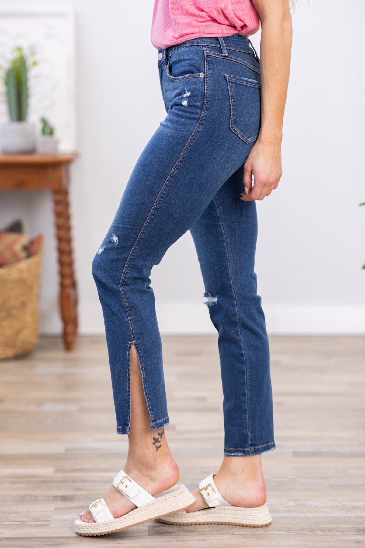 Rewash High Rise Slim Straight Jeans With Slit