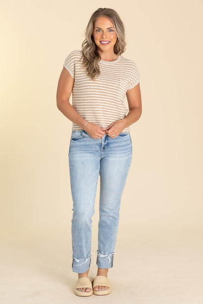 Risen High Rise Crop Straight Cuffed Jeans
