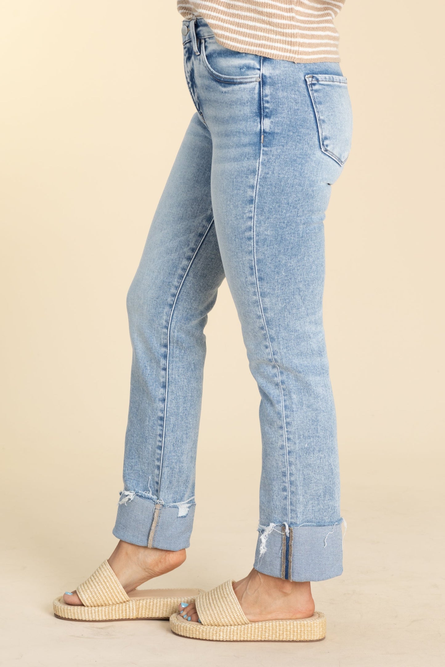 Risen High Rise Crop Straight Cuffed Jeans