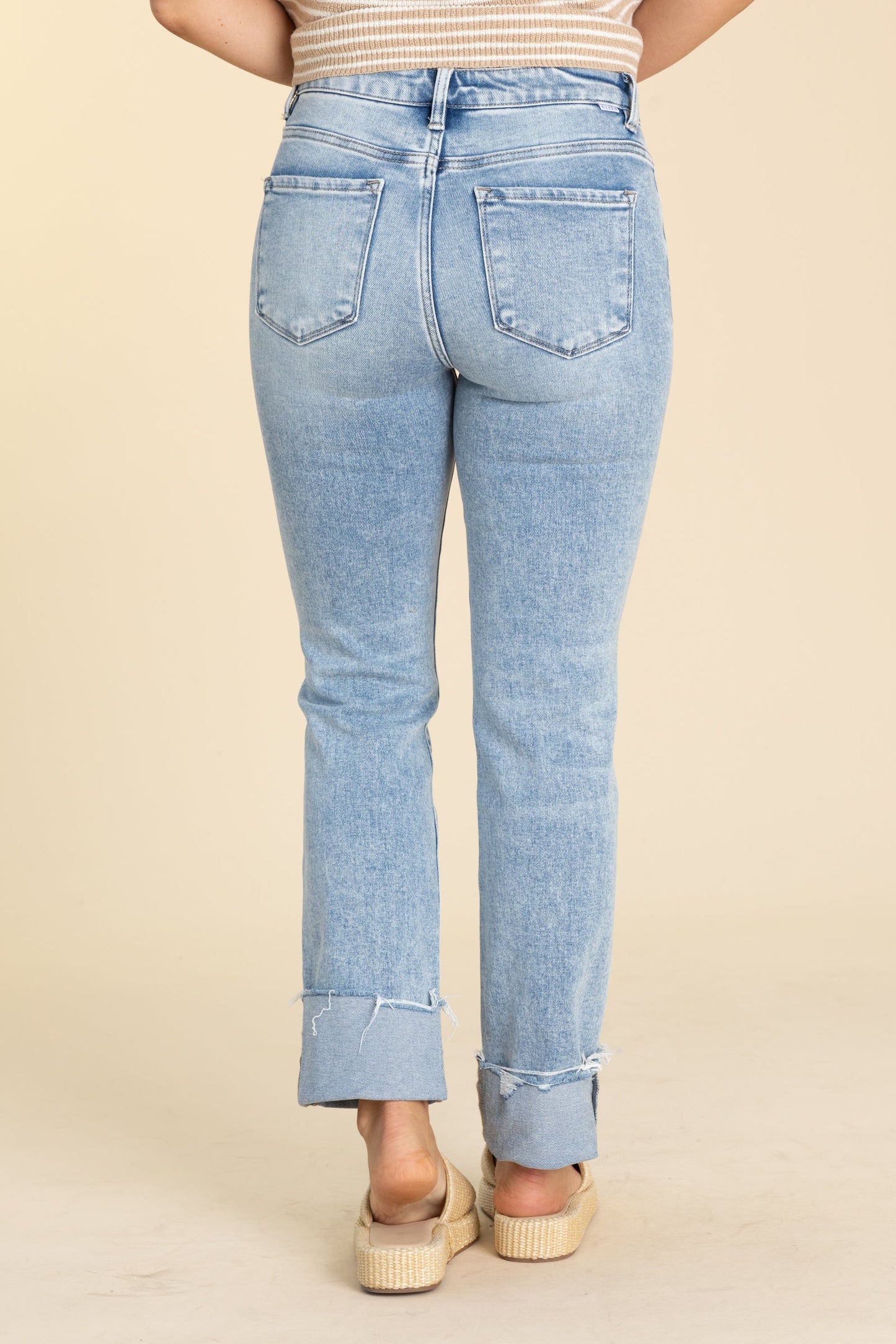 Risen High Rise Crop Straight Cuffed Jeans
