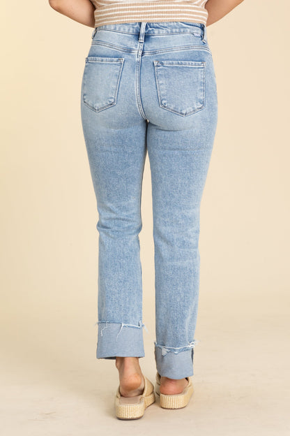 Risen High Rise Crop Straight Cuffed Jeans