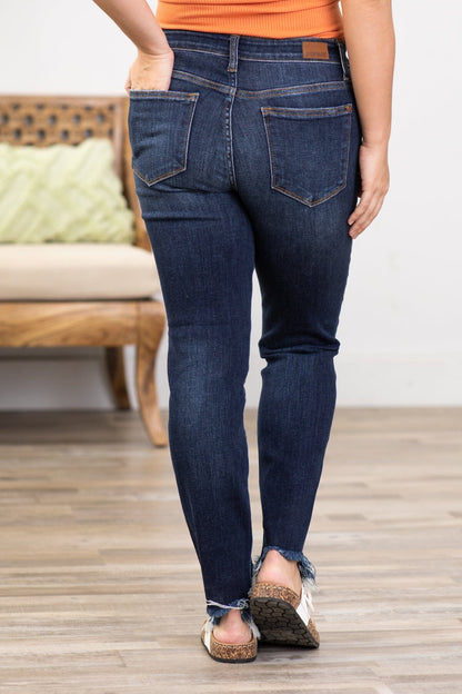 Judy Blue Dark Wash Fray Hem Skinny Jeans