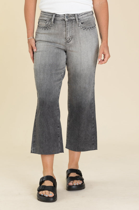 Judy Blue Grey Vintage Wash Crop Wide Jeans
