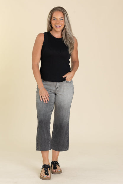 Judy Blue Grey Vintage Wash Crop Wide Jeans
