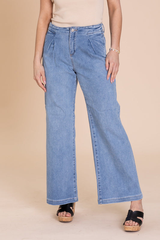 Risen Medium Wash Mid Rise Wide Relaxed Jeans