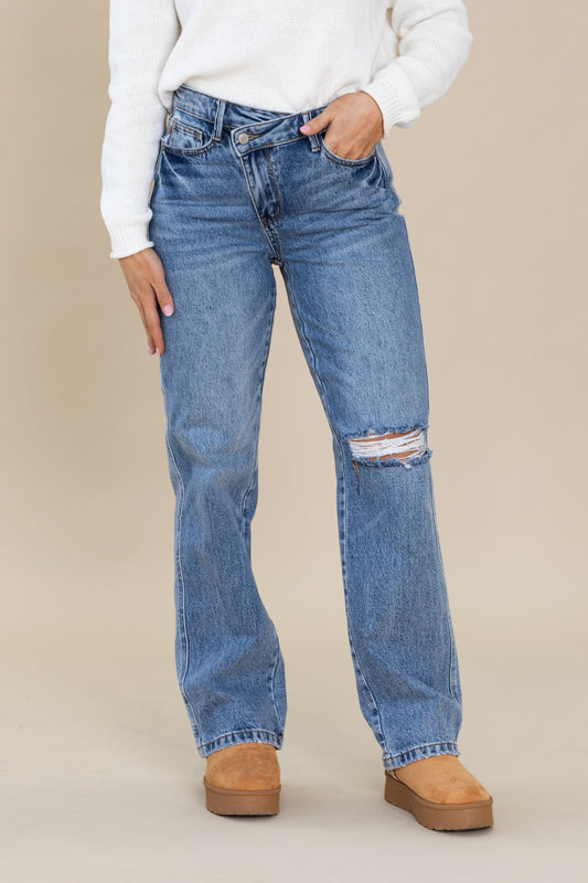 Judy Blue Rigid Criss-Cross Straight Jeans