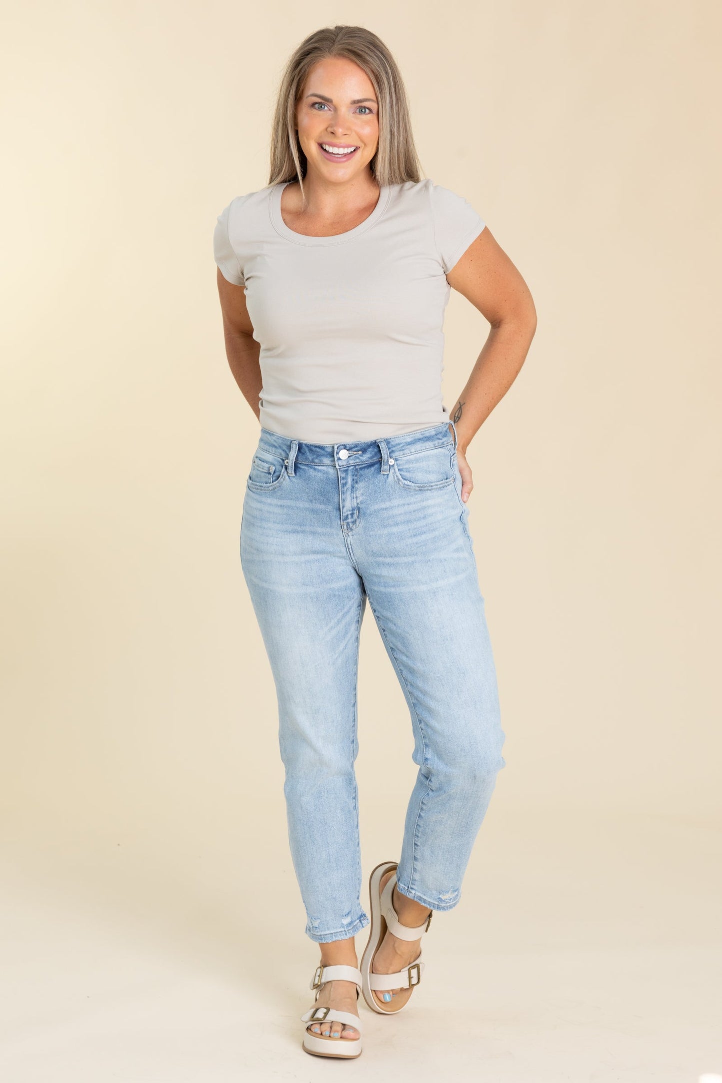 Mica Light Wash Mid Rise Straight Leg Jeans