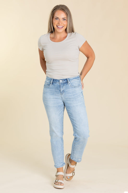 Mica Light Wash Mid Rise Straight Leg Jeans