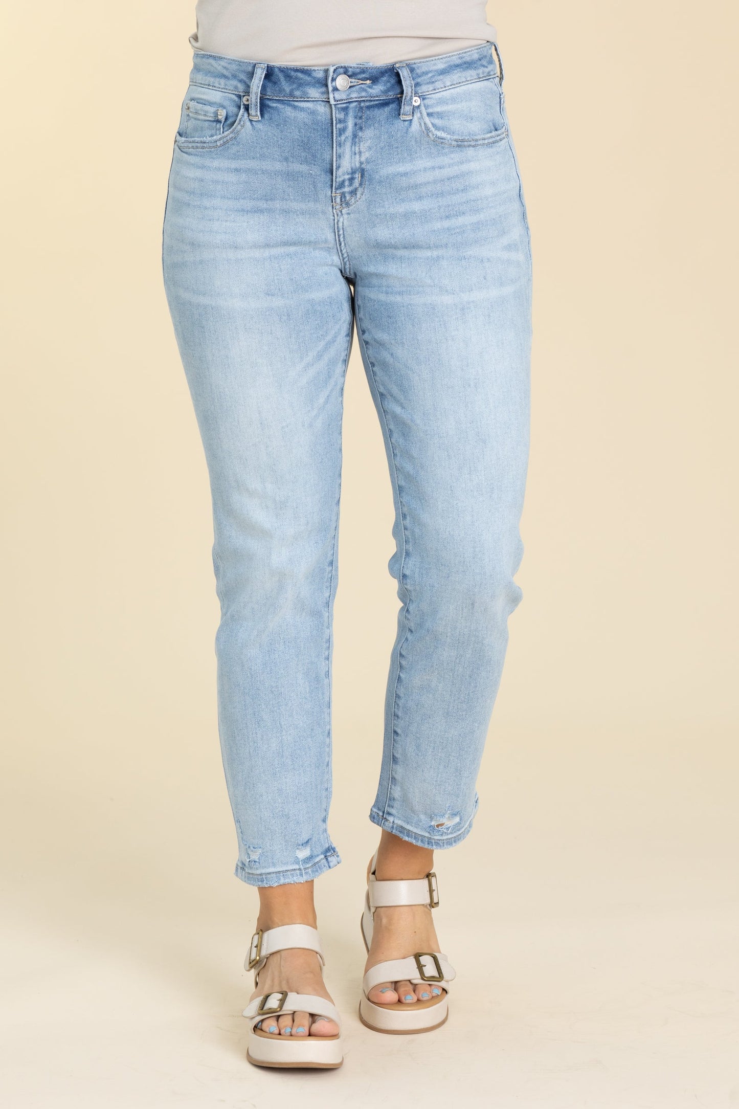 Mica Light Wash Mid Rise Straight Leg Jeans
