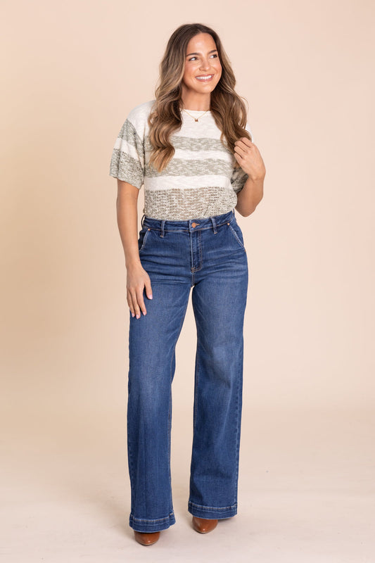 Risen Dark Wide Leg Slanted Pocket Jeans