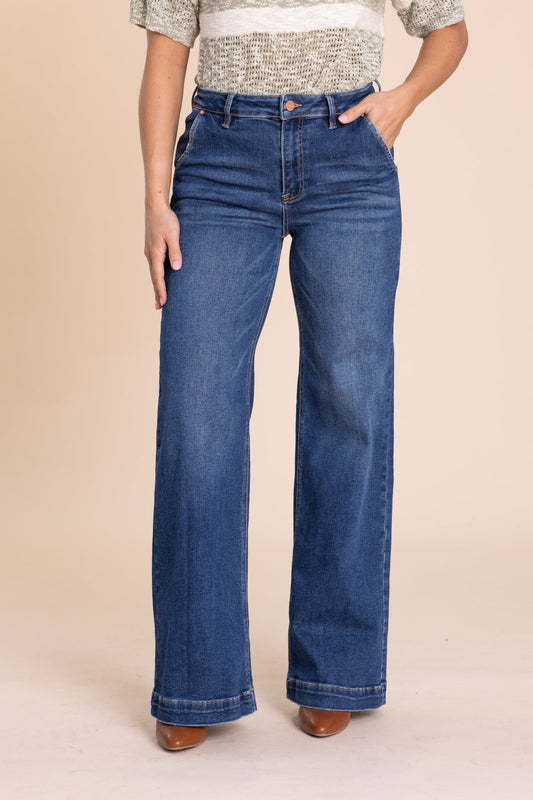 Risen Dark Wide Leg Slanted Pocket Jeans