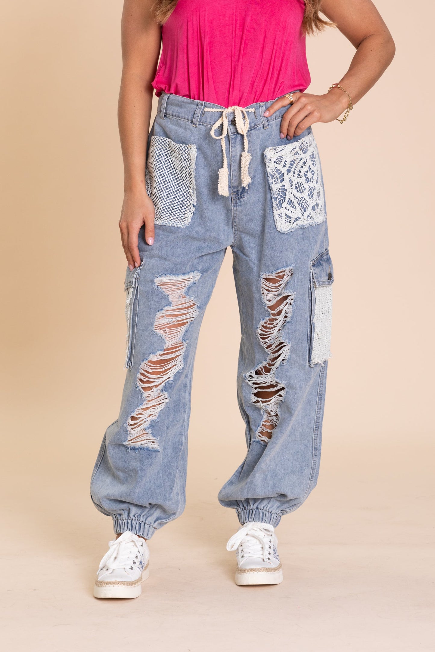 Denim Jeans With Crochet Detail