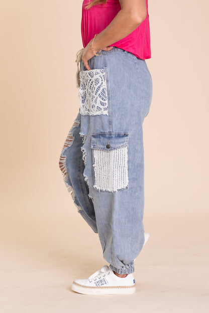 Denim Jeans With Crochet Detail