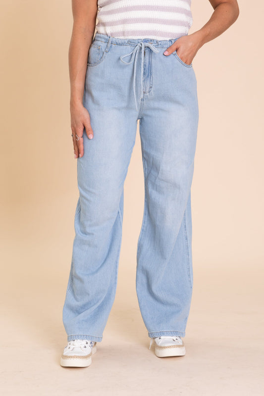 Risen Medium Wash Ankle Wide Baggy Jeans