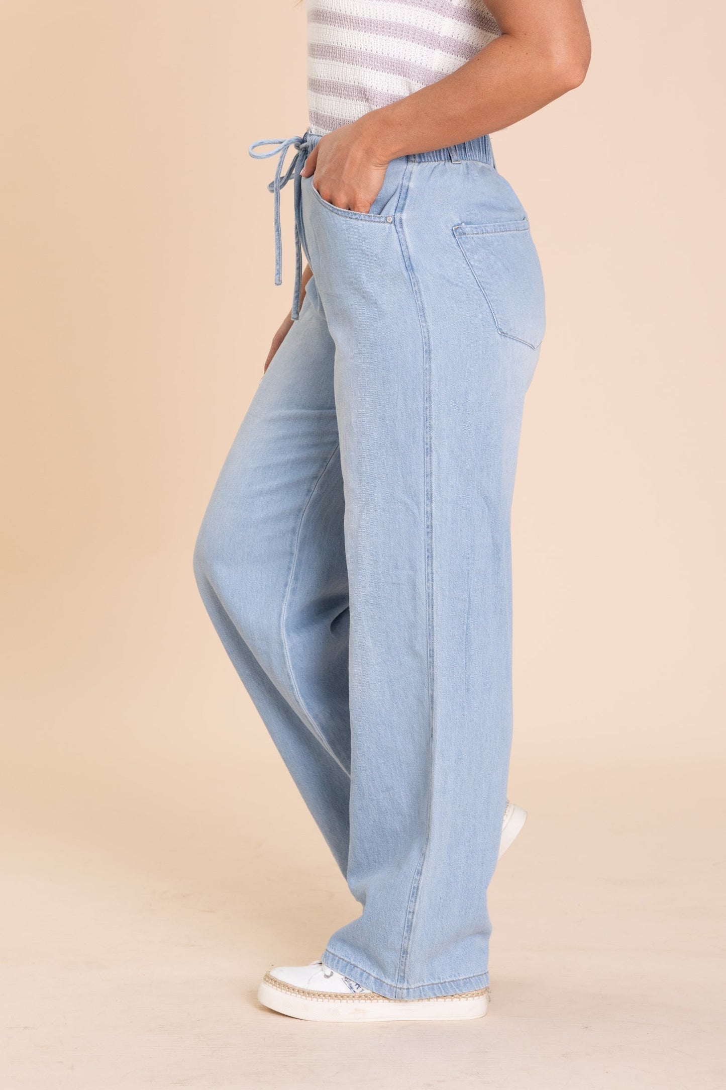 Risen Medium Wash Ankle Wide Baggy Jeans