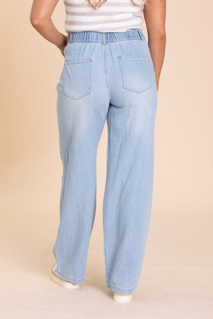 Risen Medium Wash Ankle Wide Baggy Jeans