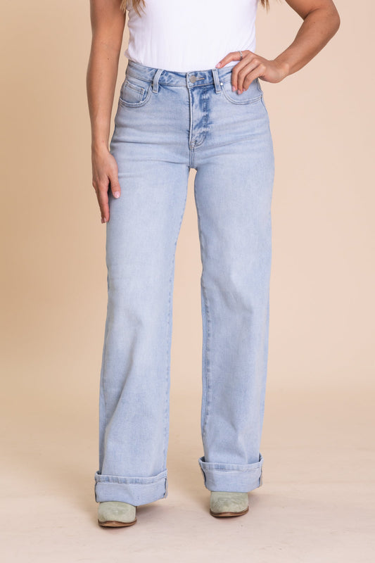 Risen Light Wash Tummy Control Cuffed Jeans