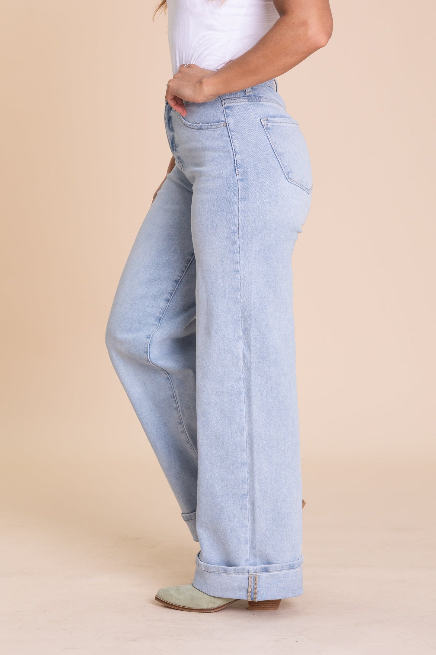 Risen Light Wash Tummy Control Cuffed Jeans