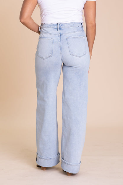 Risen Light Wash Tummy Control Cuffed Jeans