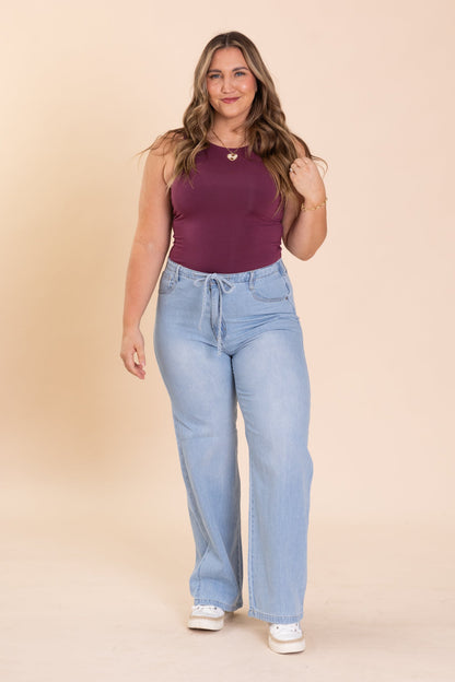 Risen Medium Wash Ankle Wide Baggy Jeans