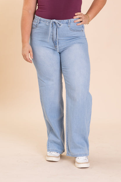 Risen Medium Wash Ankle Wide Baggy Jeans
