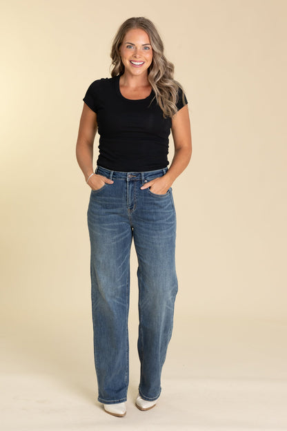 Mica Dark Wash Super High Straight Leg Jeans