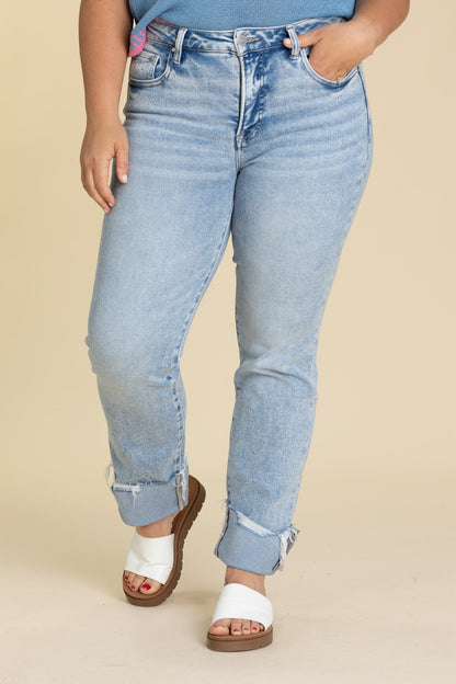 Risen High Rise Crop Straight Cuffed Jeans