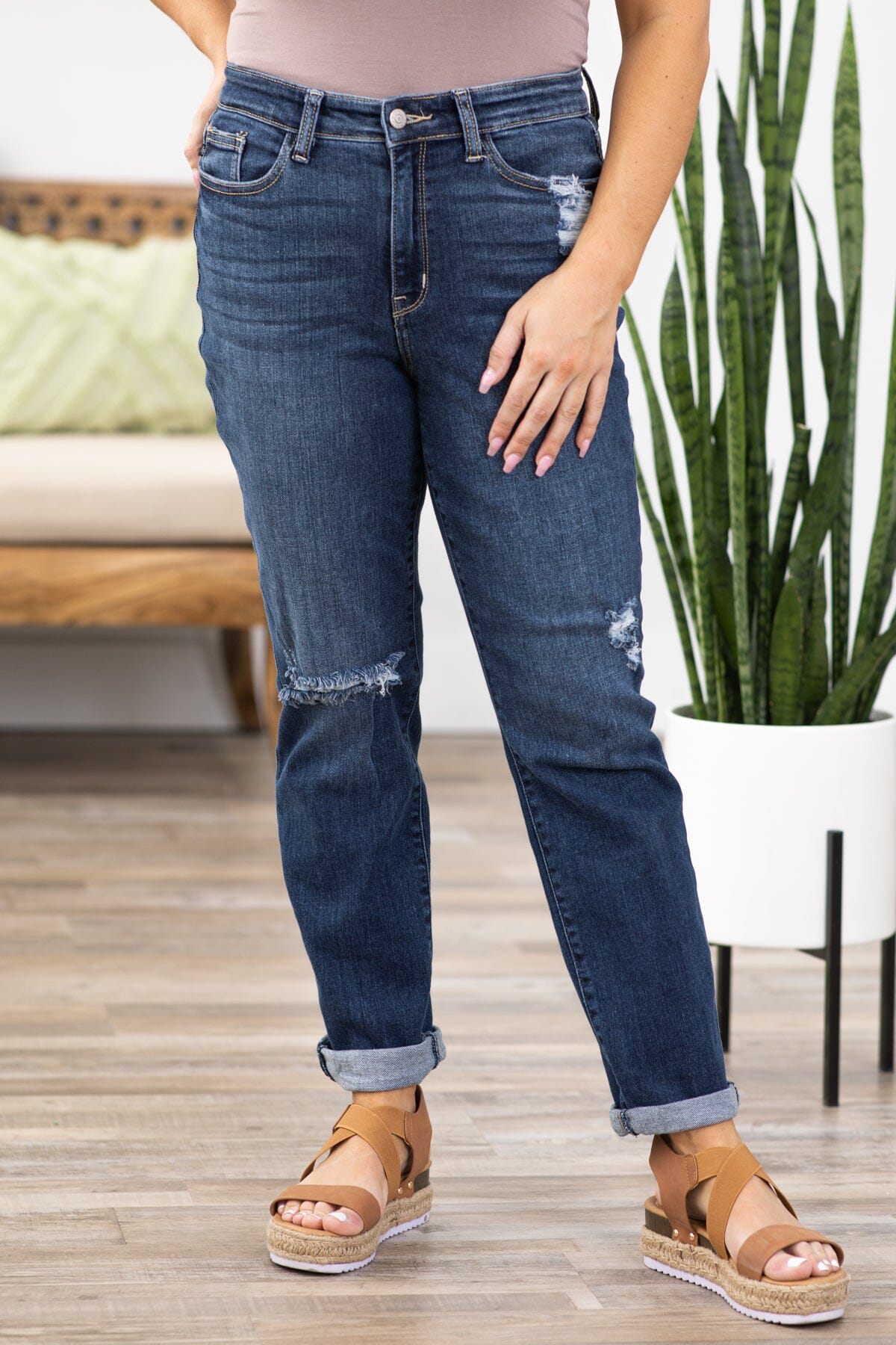 Judy Blue High Rise Cuffed Boyfriend Fit Jeans