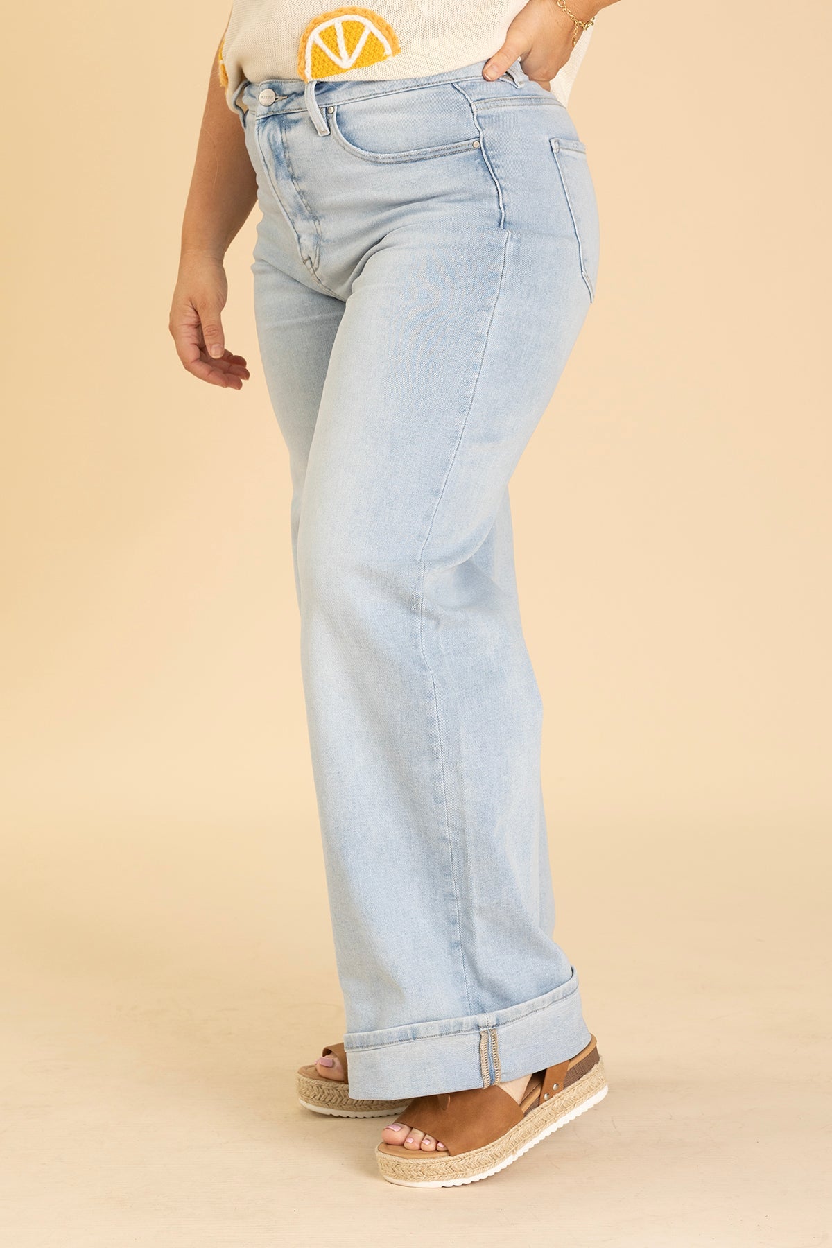 Risen Light Wash Tummy Control Cuffed Jeans