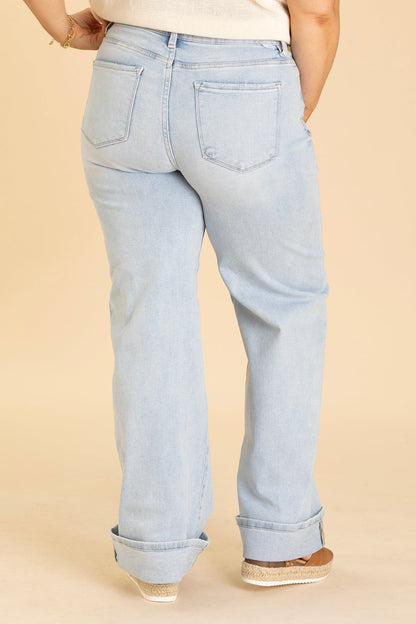 Risen Light Wash Tummy Control Cuffed Jeans