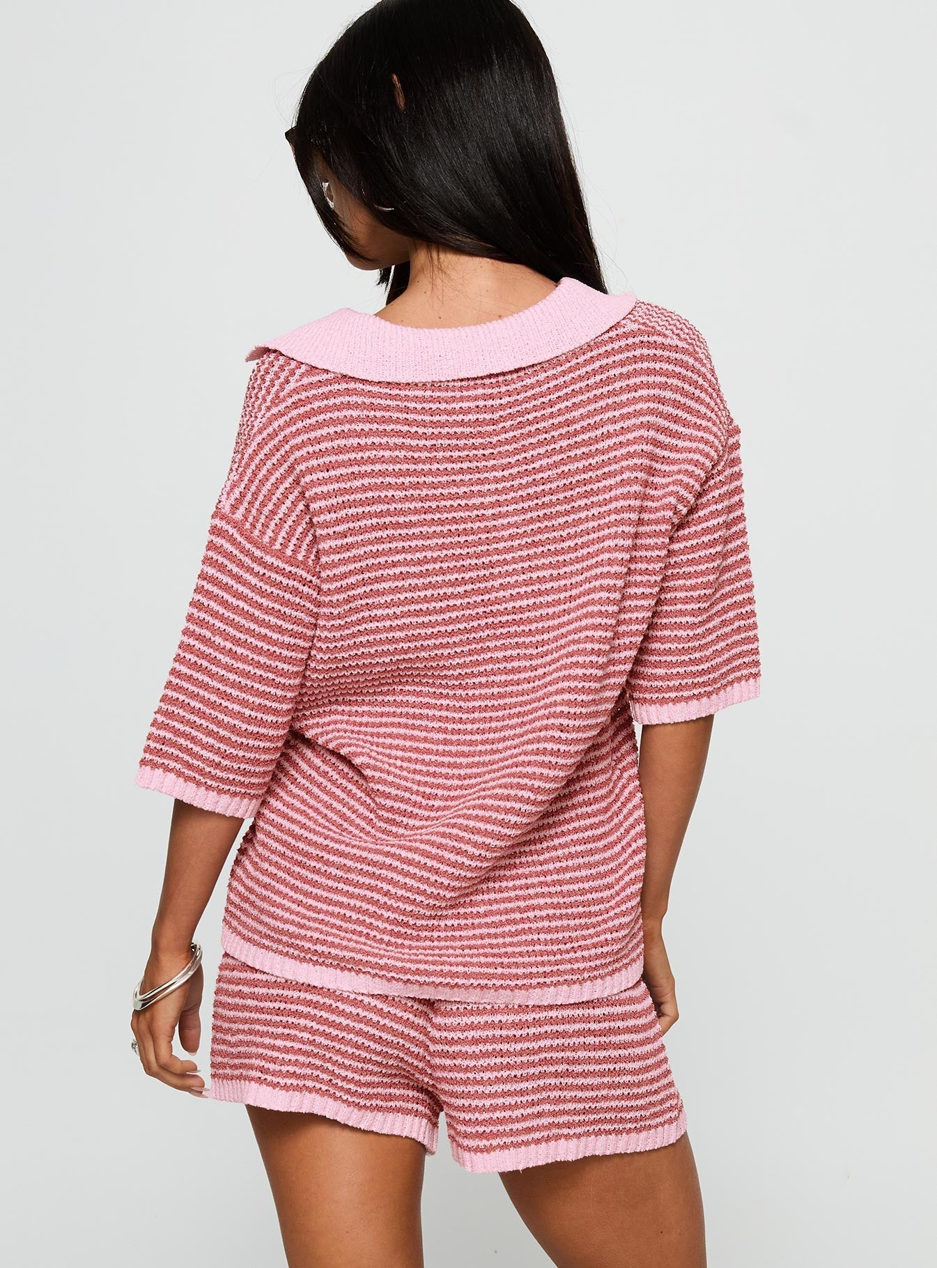 Veloria Collared Top Pink Stripe