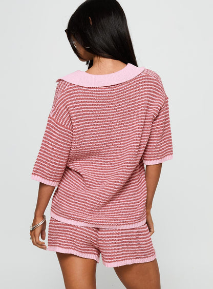 Veloria Collared Top Pink Stripe