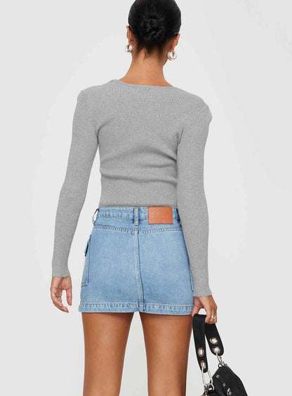 Zakai Cargo Denim Mini Skirt Ice Blue Petite