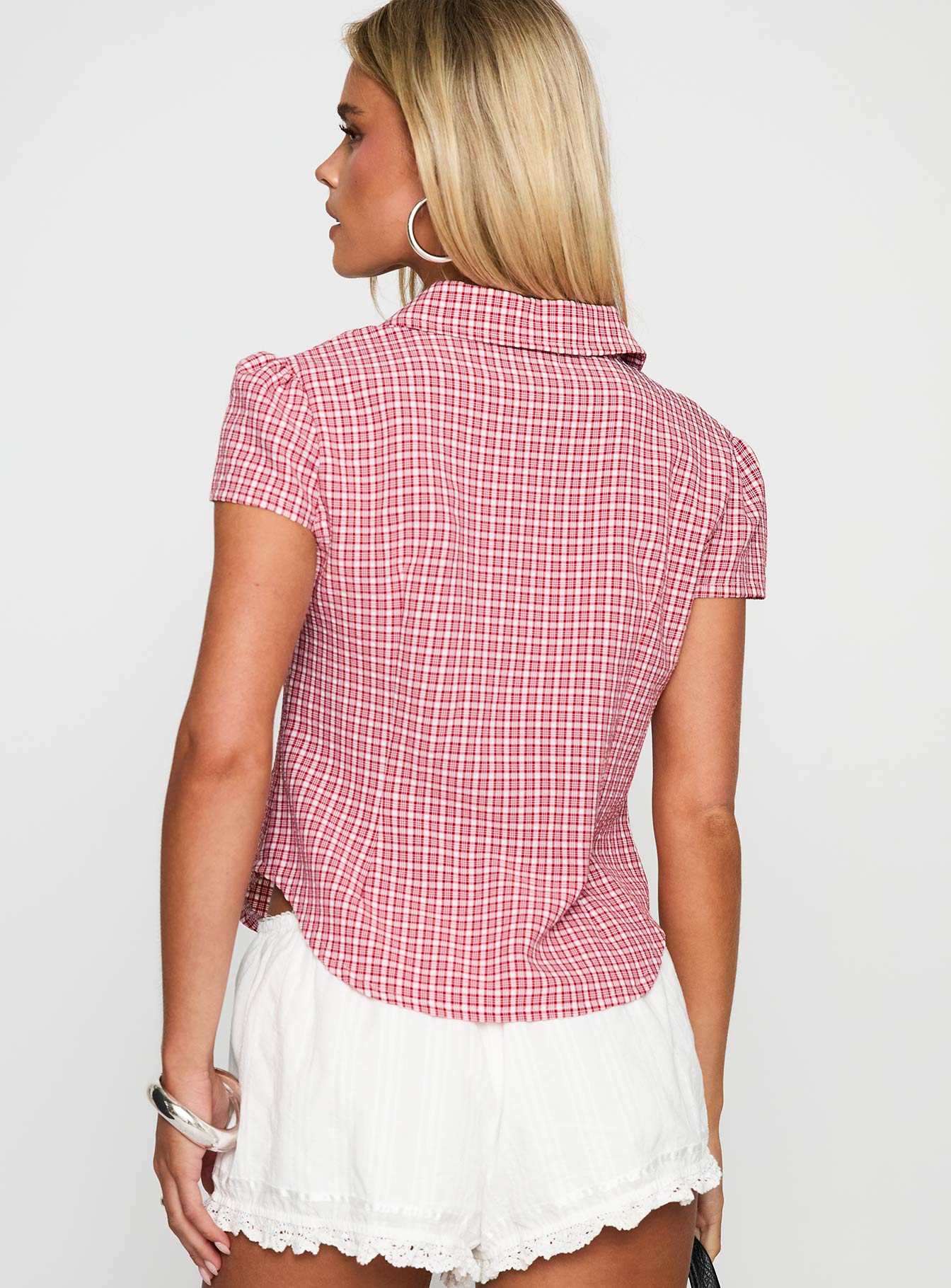 Float Away Button Up Top Red Check