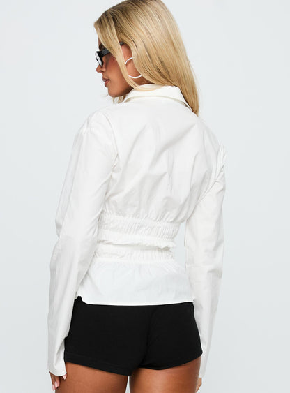 Liesel Shirred Long Sleeve Top White