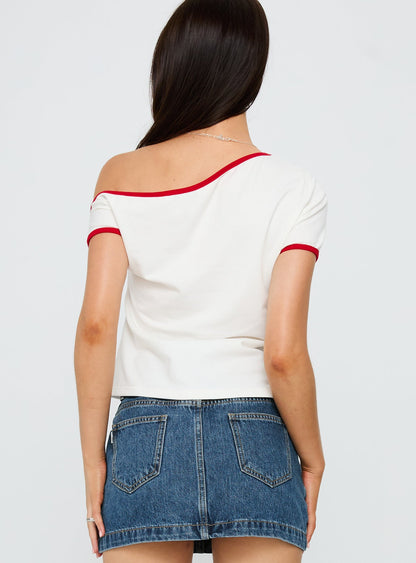 Kelsa Off Shoulder Contrast Trim Top White / Red