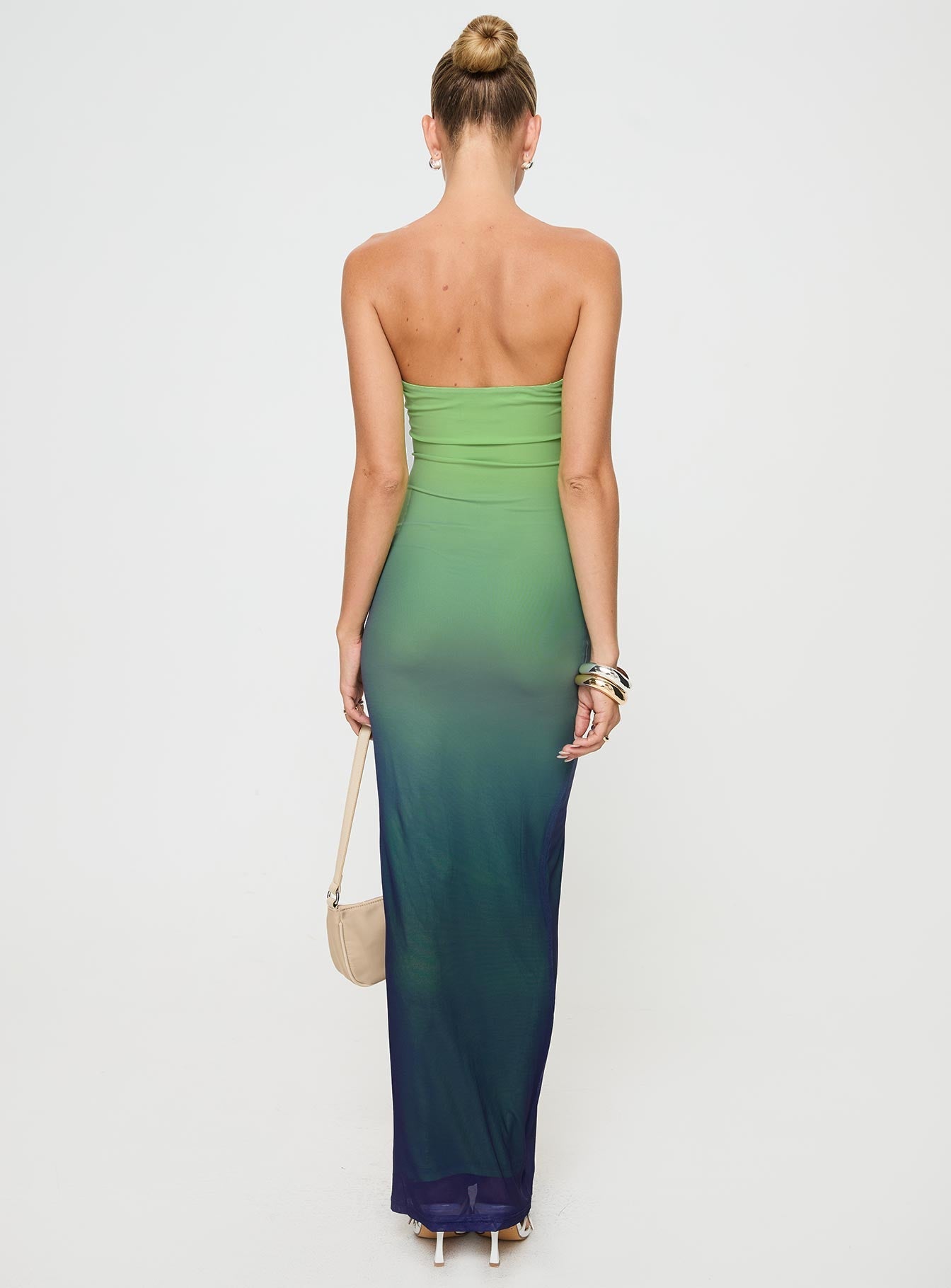 Stolen Love Strapless Maxi Dress Blue / Green Ombre Petite
