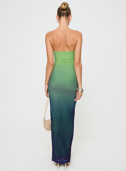 Stolen Love Strapless Maxi Dress Blue / Green Ombre Petite